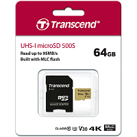 Transcend TS64GUSD500S 64GB microSDXC Class 10 UHS-I U1 V30 R95, W60MB/s with adapter